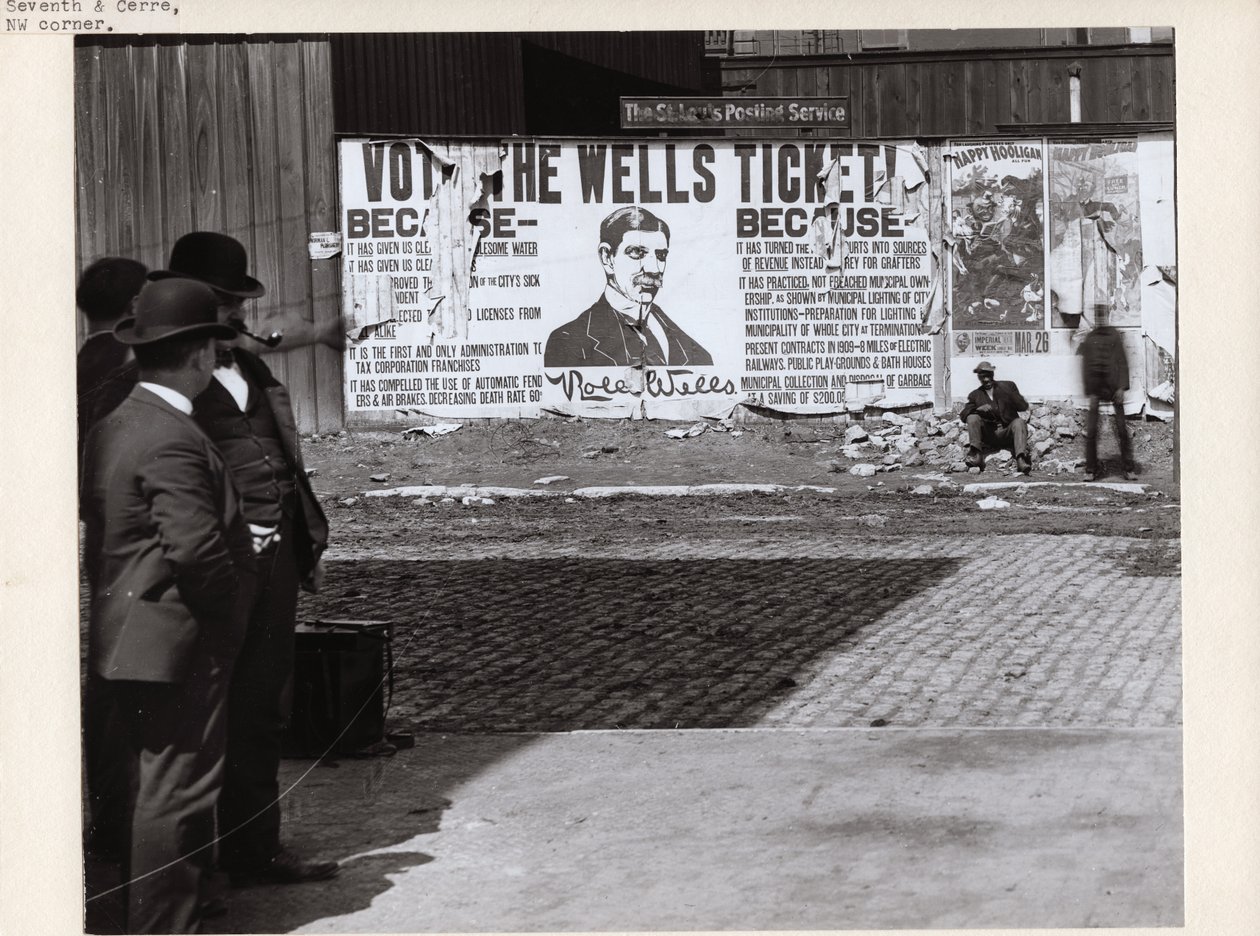 Billboard reklamujący kampanię Rolla Wells na burmistrza autorstwa Charles Clement Holt