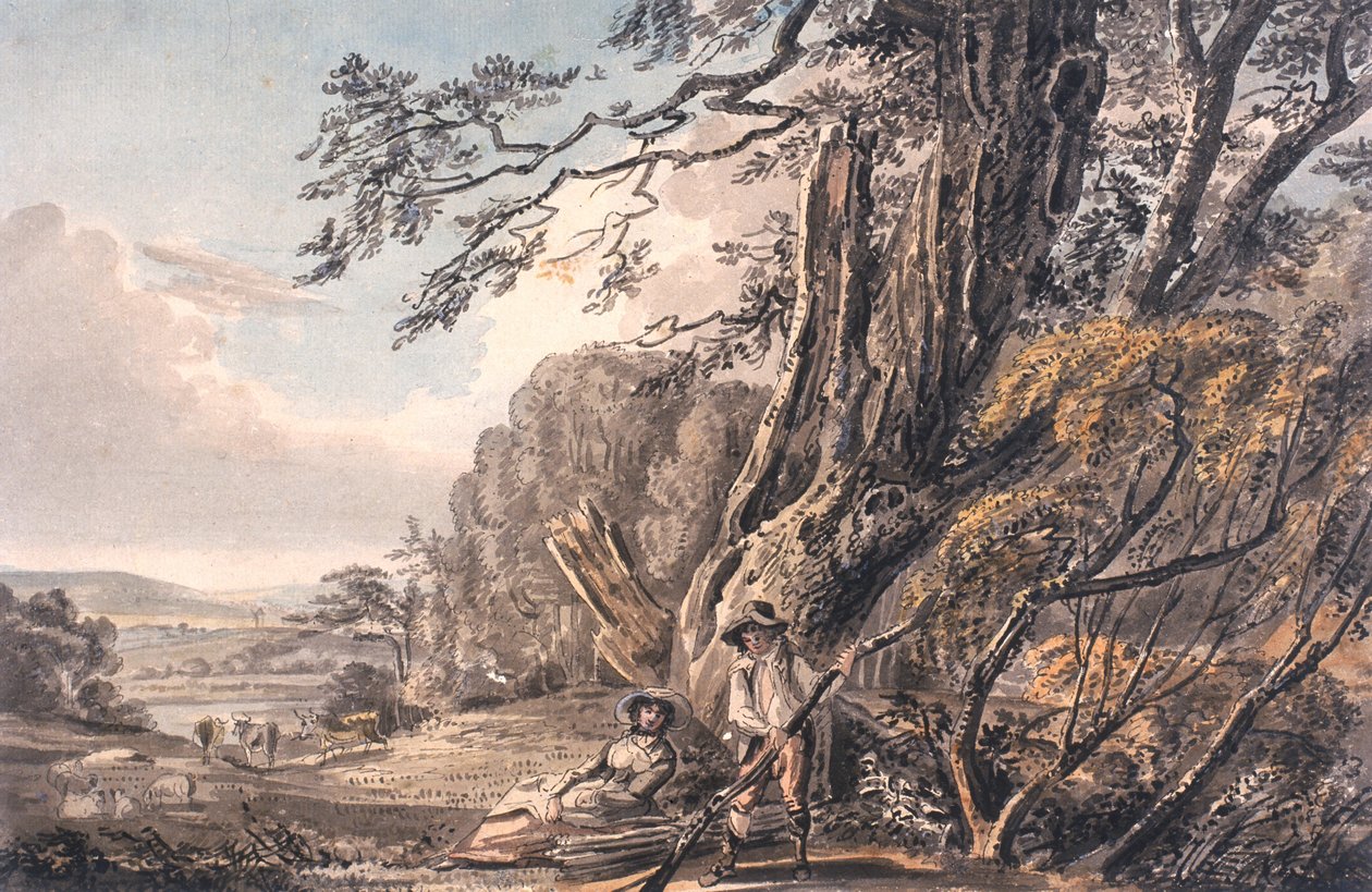 Krajobraz z postaciami (tusz, ołówek i toaleta na papierze) autorstwa Charles D. Waller