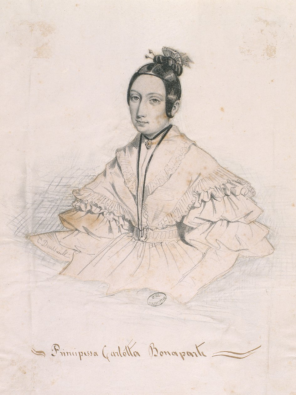 Księżniczka Charlotte Bonaparte (kolorowy grawerunek) autorstwa Charles Doussault