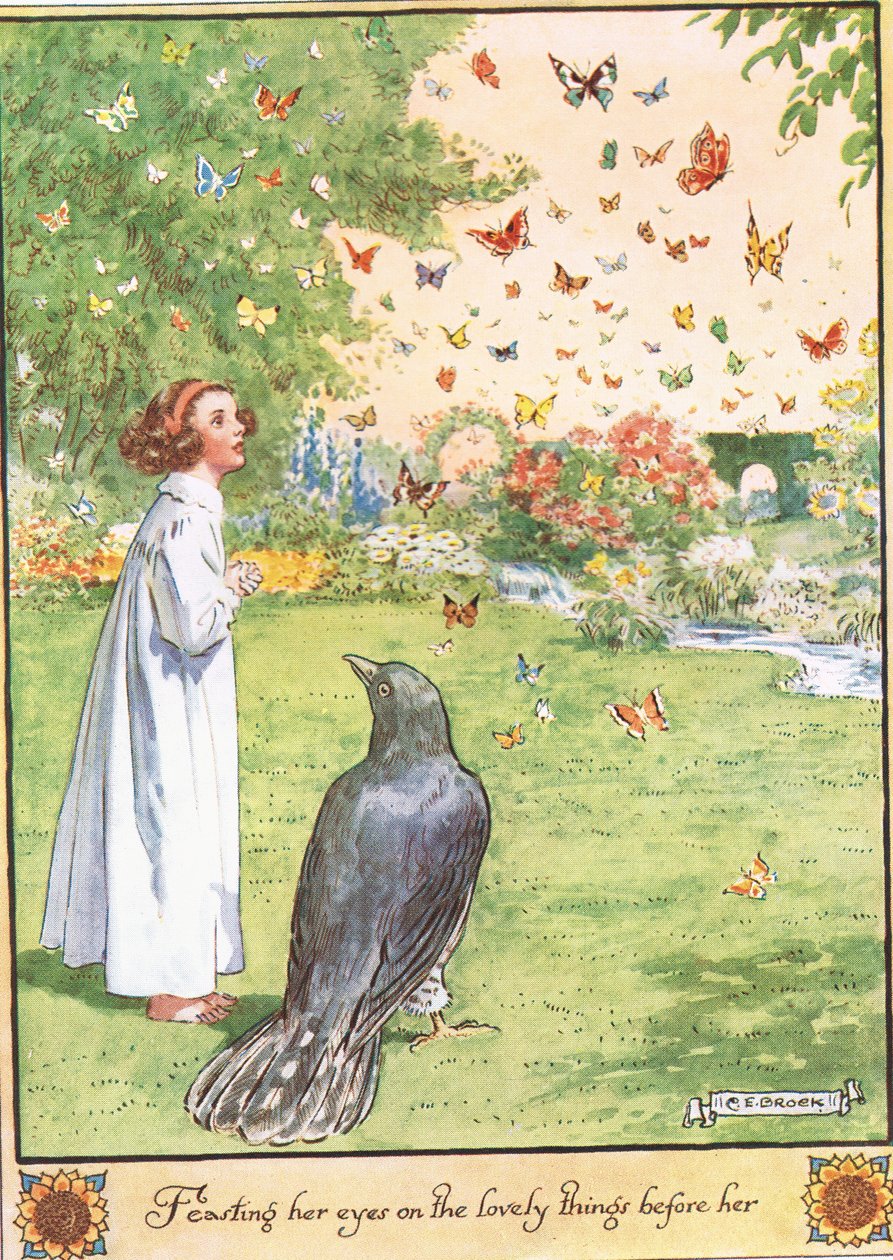 Napawanie oczu pięknymi rzeczami przed sobą, ilustracja z „Cuckoo Clock” pani Molesworth, wydanej przez Macmillan w 1930 roku autorstwa Charles Edmund Brock