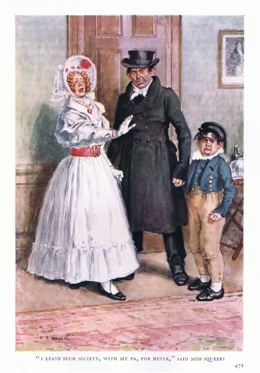 Opuszczam takie towarzystwo z moim tatą, bo jak powiedziała panna Squeers. autorstwa Charles Edmund Brock