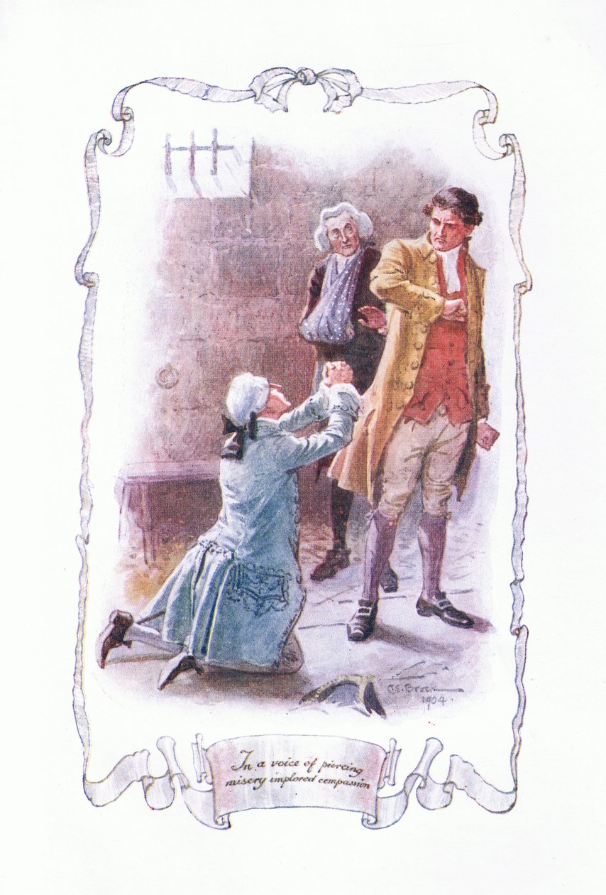 Głosem przeszywającej nędzy błagaj o współczucie z The Vicar of Wakefield wydanego przez JM Dent & Son Ltd, lata 20. autorstwa Charles Edmund Brock