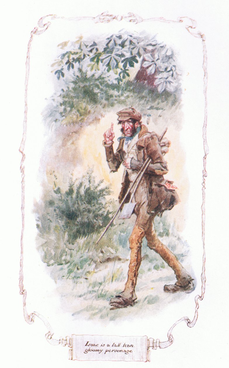 Izaak jest wysoką, szczupłą, ponurą postacią autorstwa Charles Edmund Brock