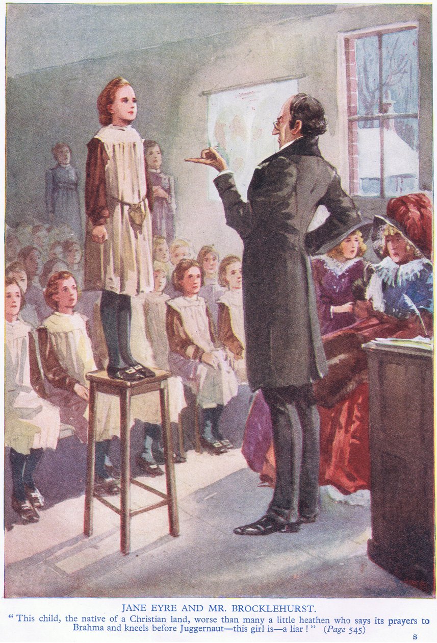 Jane Eyre i Mr Brocklehurst (kolor) autorstwa Charles Edmund Brock
