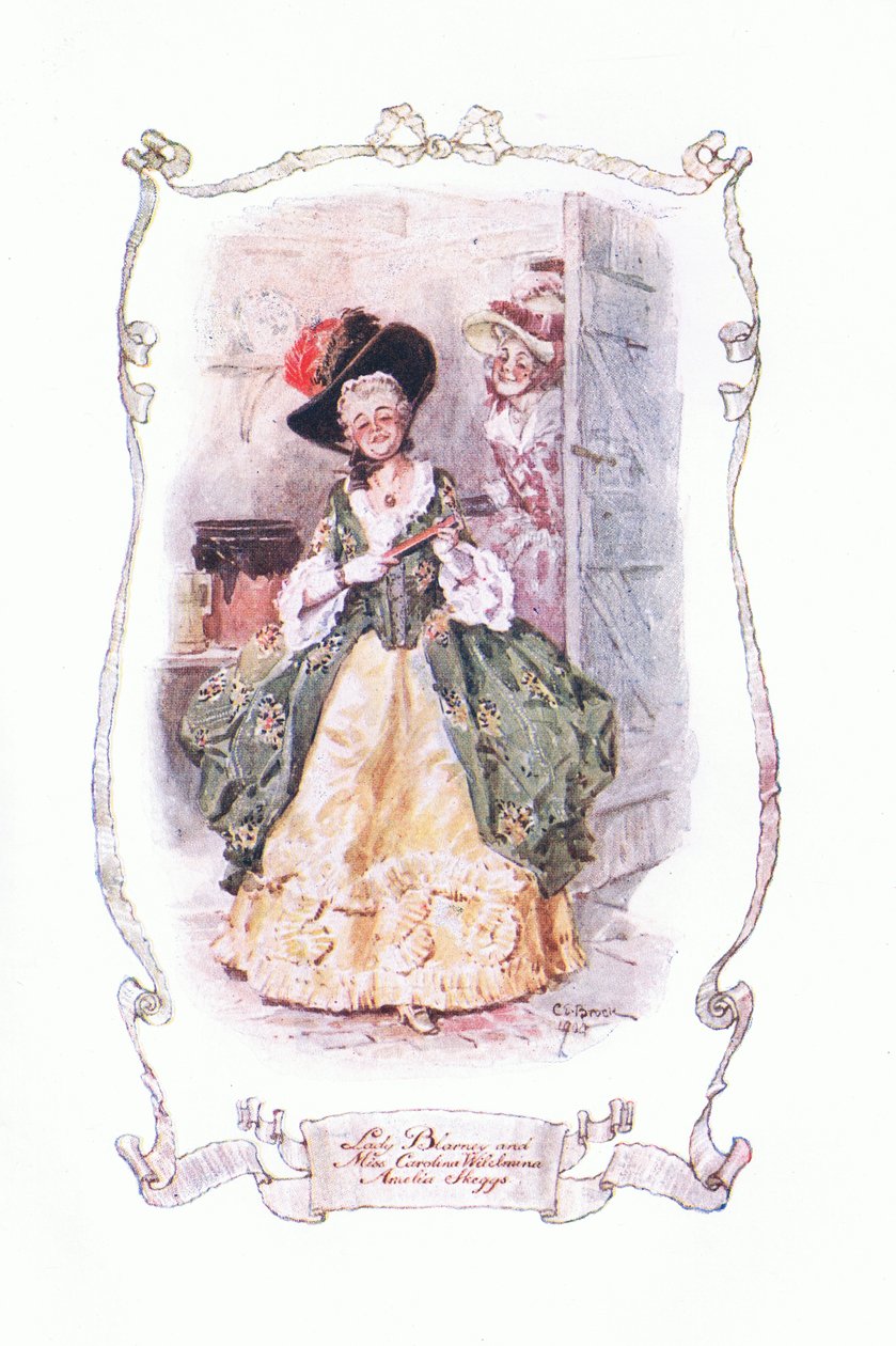 Lady Blarney i panna Carolina Wilhelmina i Amelia Skeggs, z książki "Wikary z Wakefield" wydanej przez J M Dent & Son Ltd, lata 20. autorstwa Charles Edmund Brock