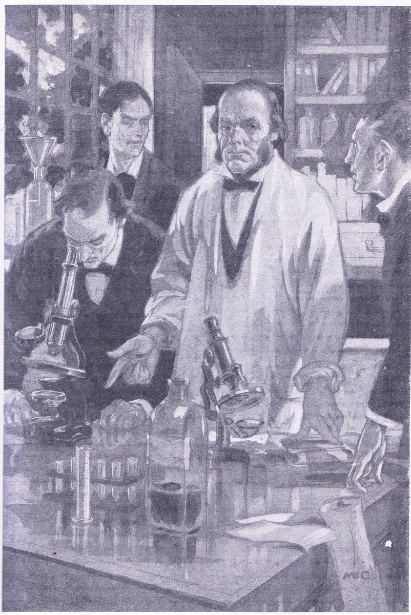 Lord Lister, który wygnał ból z operacji chirurgicznych, wyjaśniając swoje pomysły swoim uczniom (lito) autorstwa Charles Edmund Brock