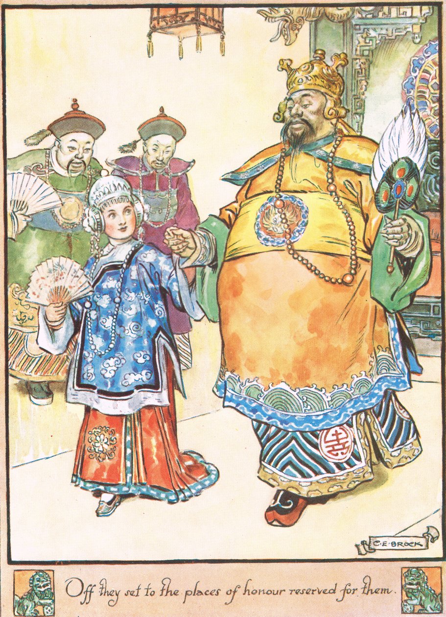Wyruszyli na zarezerwowane dla nich zaszczytne miejsca, ilustracja z „Cuckoo Clock” pani Molesworth, wydanej przez Macmillan w 1930 roku autorstwa Charles Edmund Brock