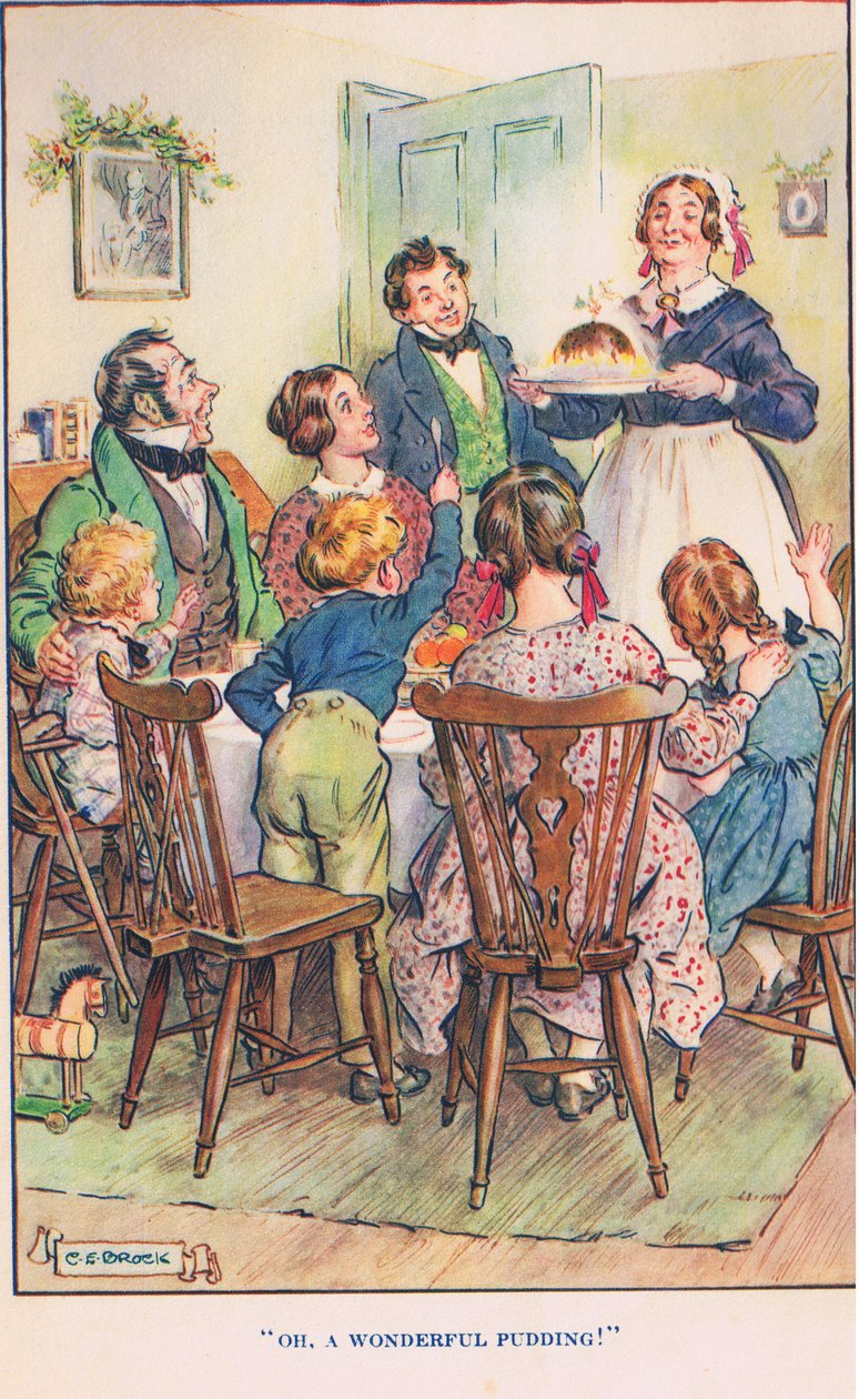 „Och, co za wspaniały pudding!”, ilustracja z „Modern Stories” autorstwa Charles Edmund Brock