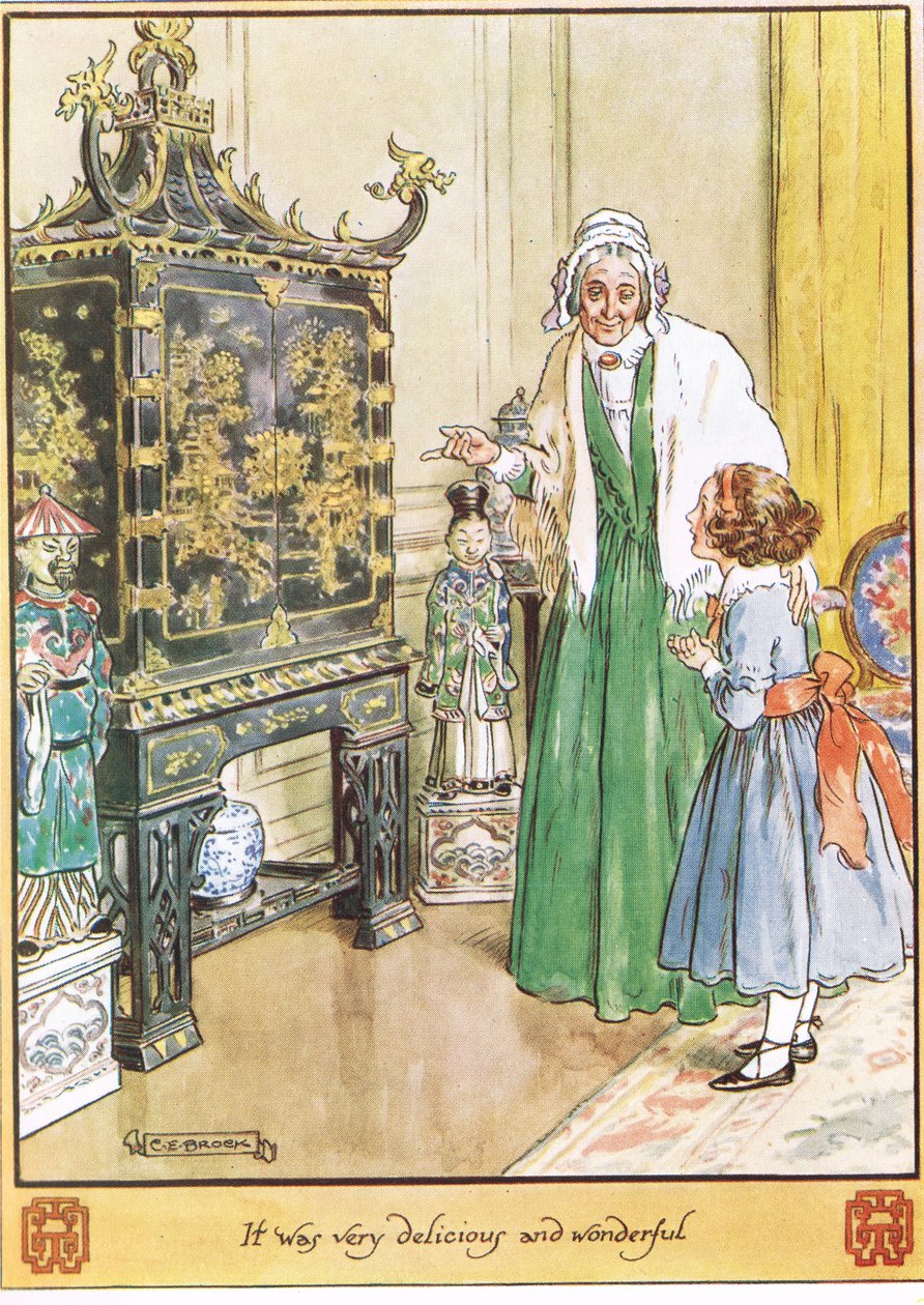 Chińska skrzynia, ilustracja z "Zegara z kukułką" autorstwa pani Molesworth, wydanego przez Macmillan w 1930 r. autorstwa Charles Edmund Brock