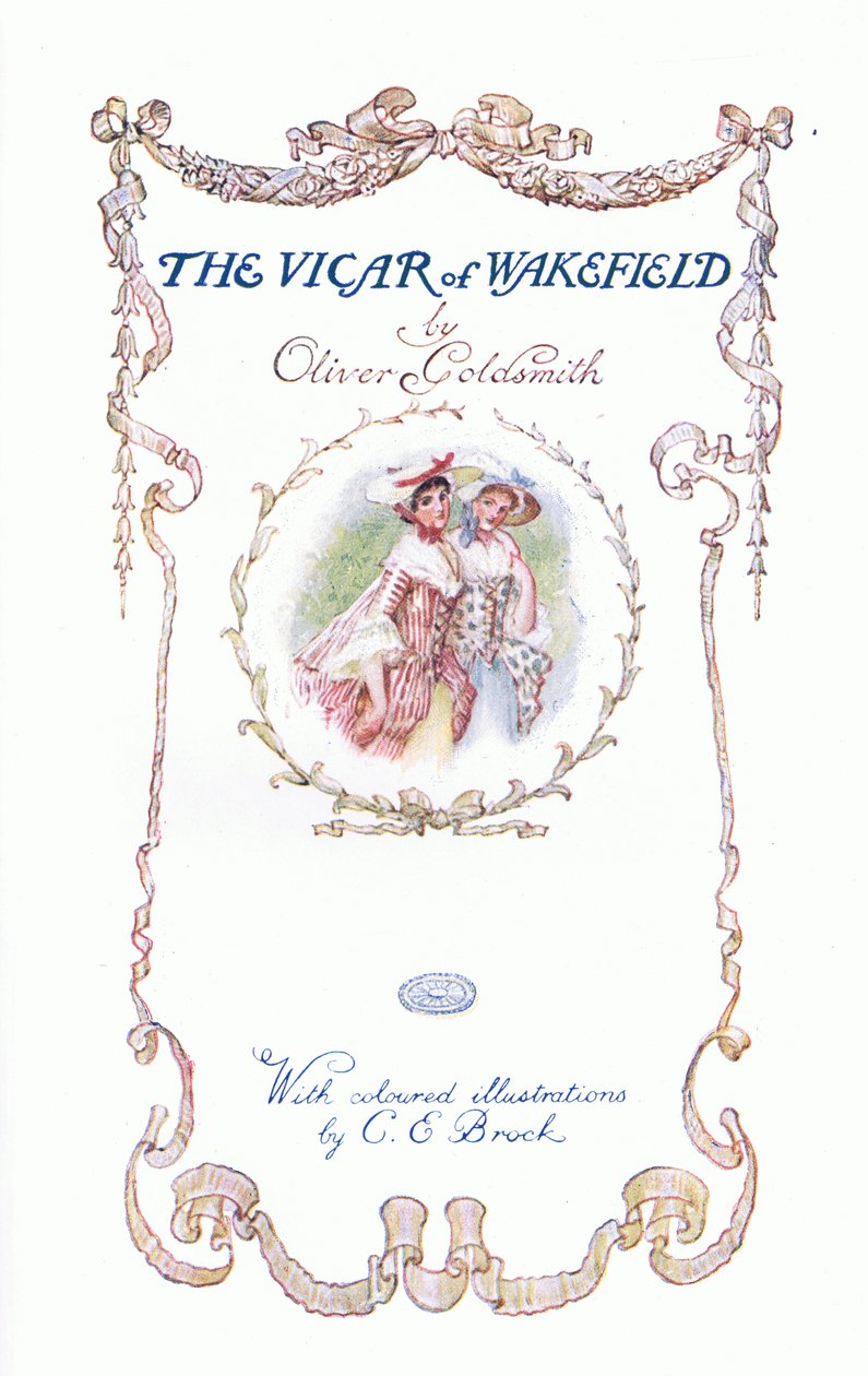 The Vicar of Wakefield-Title page, z The Vicar of Wakefield opublikowanego przez JM Dent & Son Ltd, 1920 autorstwa Charles Edmund Brock