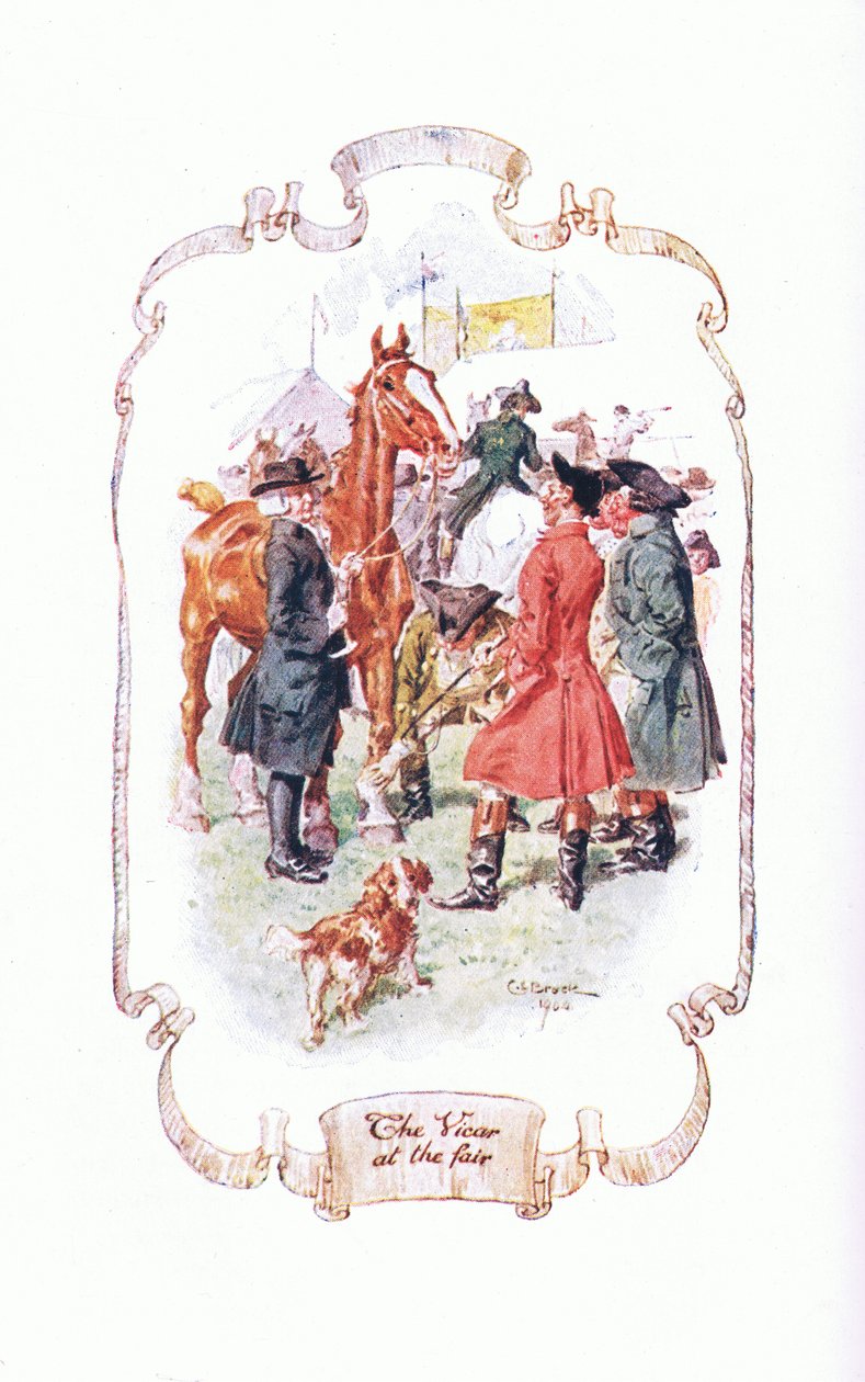 Wikary na jarmarku, z książki "Wikary z Wakefield" wydanej przez J M Dent & Son Ltd, lata 20. autorstwa Charles Edmund Brock