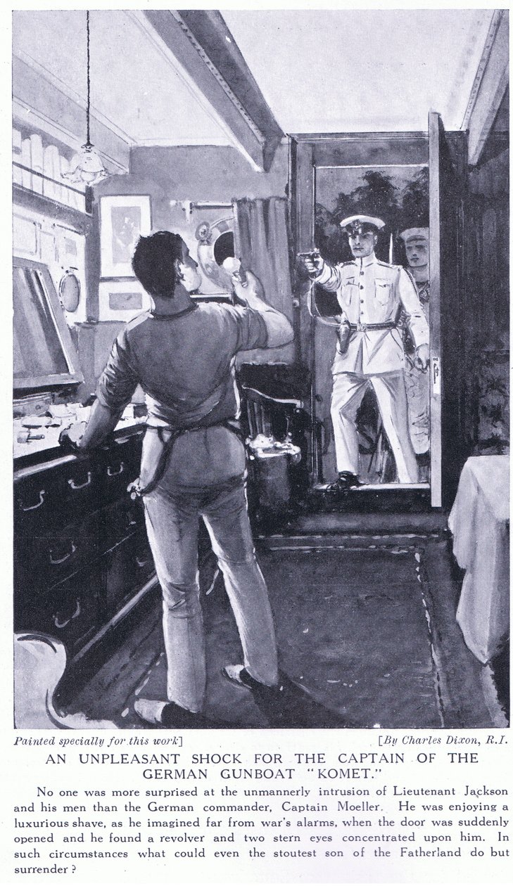 Nieprzyjemny szok dla kapitana niemieckiej kanonierki Komet październik 1914 autorstwa Charles Edward Dixon