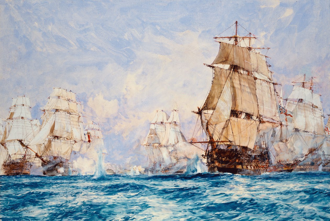 Blokada Tulonu, akcja poza Bandolem w 1810, 1918 r. autorstwa Charles Edward Dixon