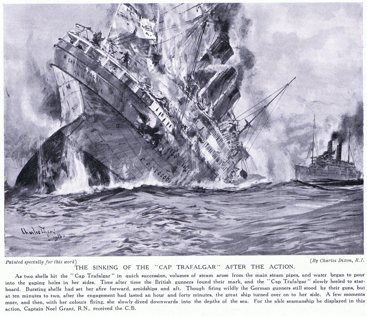 Zatonięcie Cap Trafalgar autorstwa Charles Edward Dixon