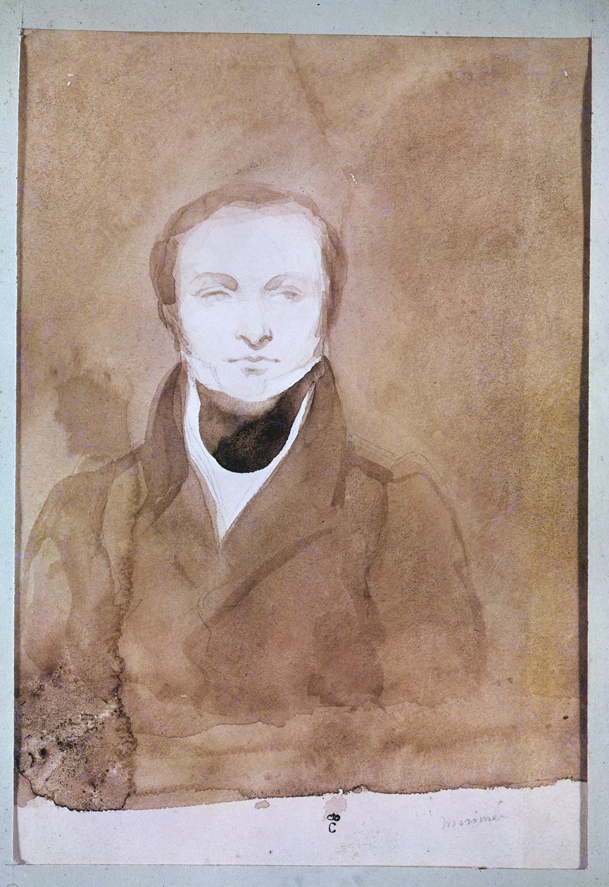 Portret Prospera Merimee (1803-70) (pióro i atrament z wc na papierze) autorstwa Charles Emile Callande de Champmartin
