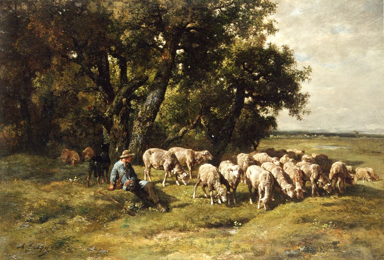 Pasterz i jego trzoda olej na płótnie autorstwa Charles Emile Jacques