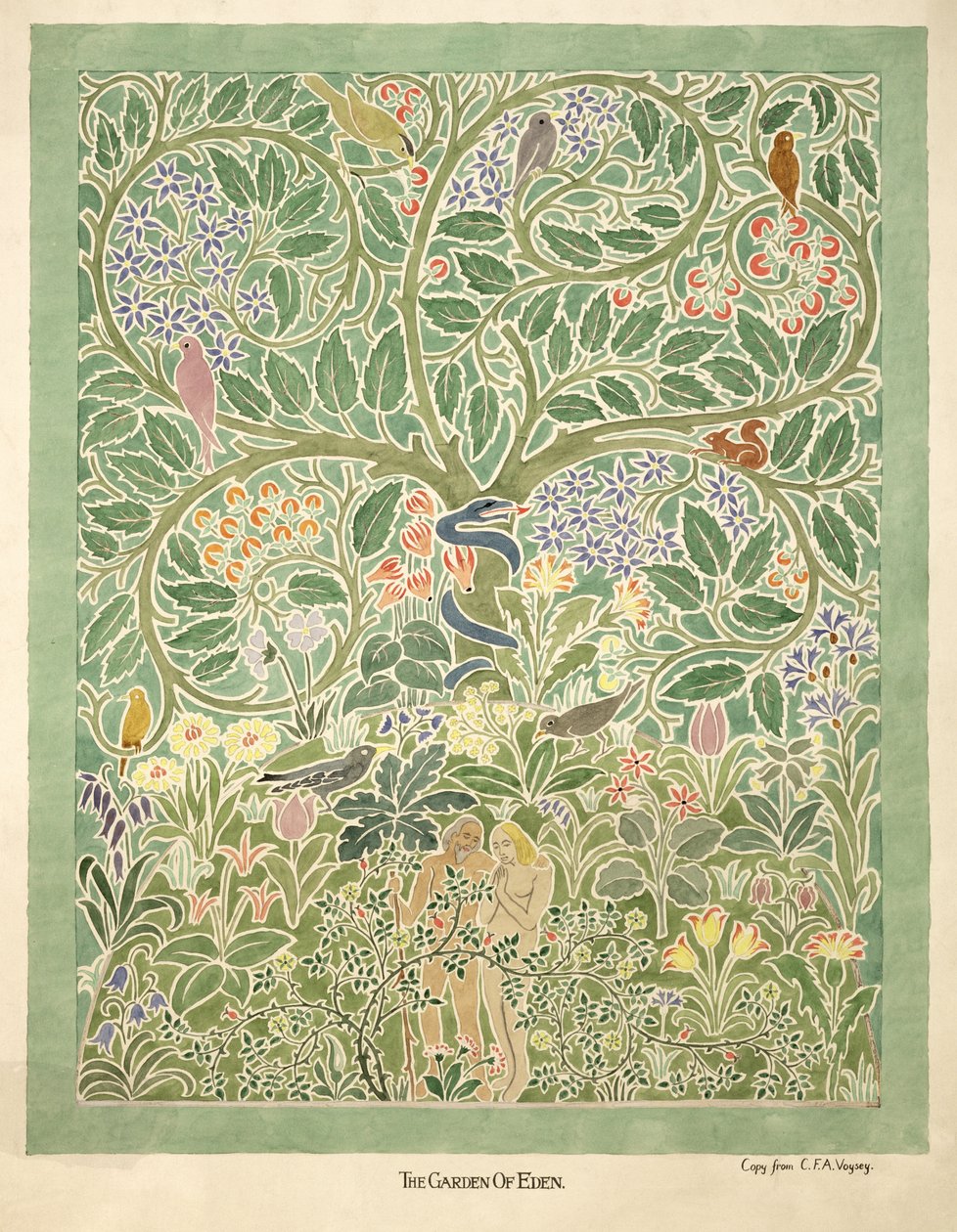 Projekt „Adam i Ewa” (toaleta i ołówek na papierze) autorstwa Charles Francis Annesley Voysey