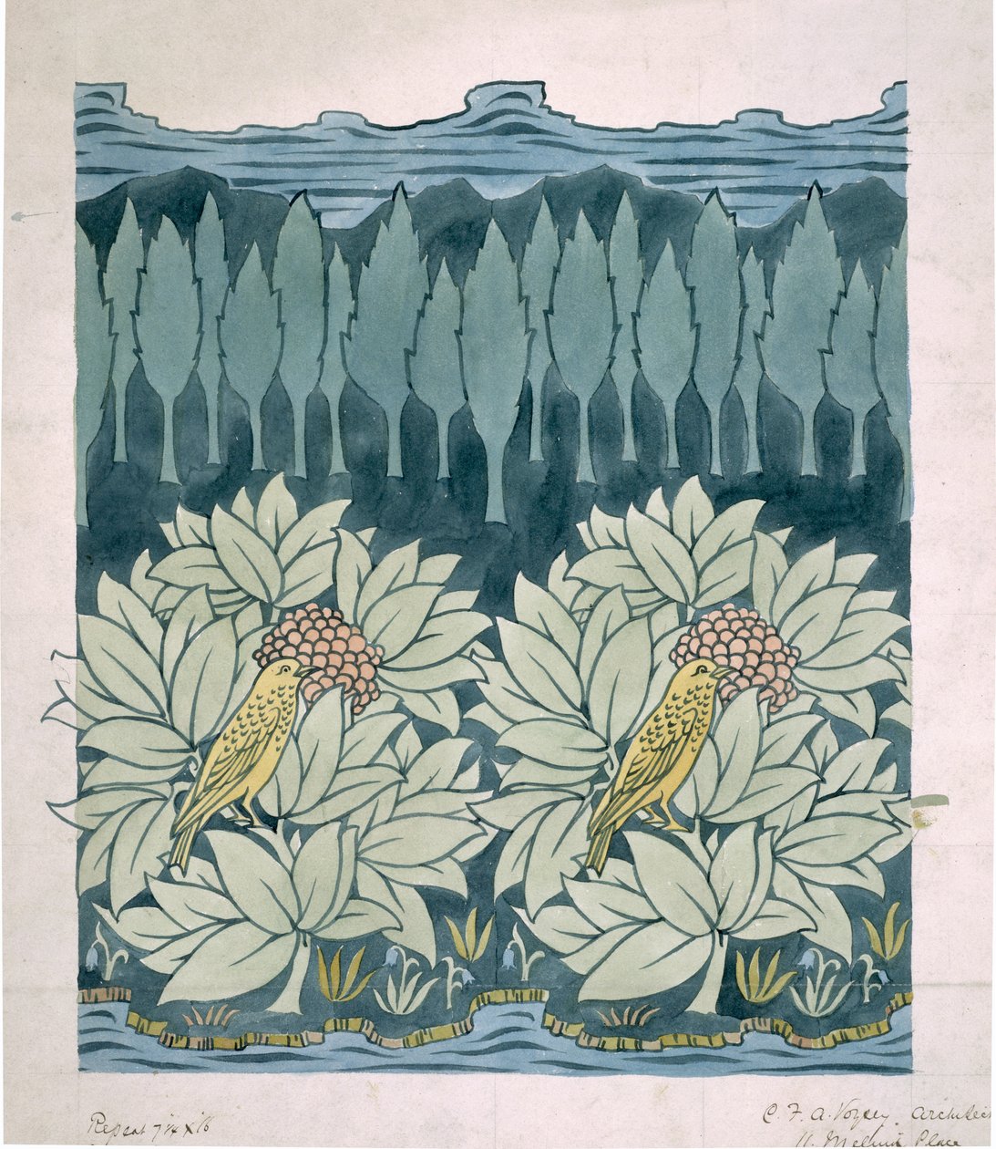 Ptaki z jodłami autorstwa Charles Francis Annesley Voysey