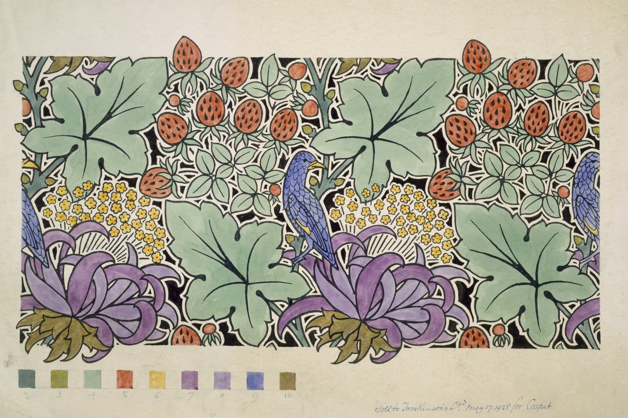 Niebieski ptak wśród truskawek (wc i ołówek na papierze) autorstwa Charles Francis Annesley Voysey