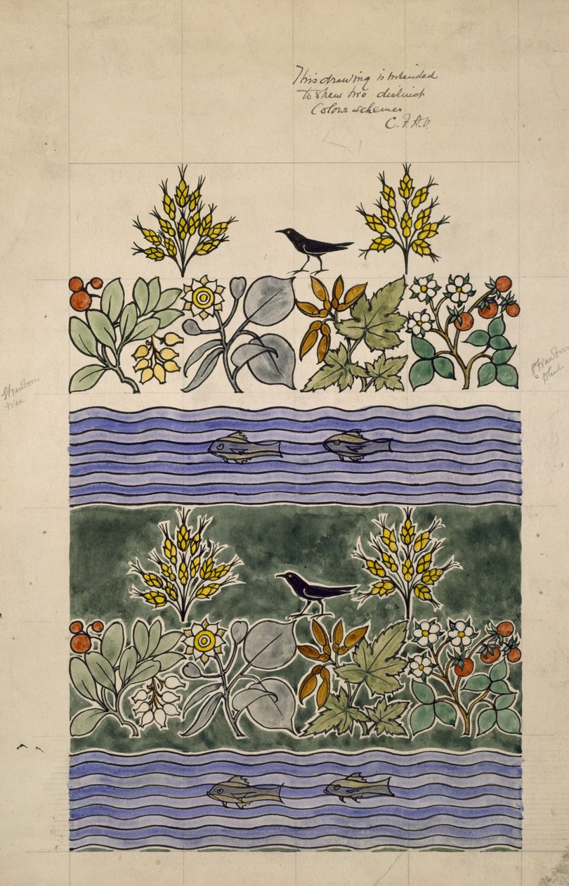 Projekt mający na celu pokazanie dwóch różnych schematów kolorystycznych (wc i ołówek na papierze) autorstwa Charles Francis Annesley Voysey