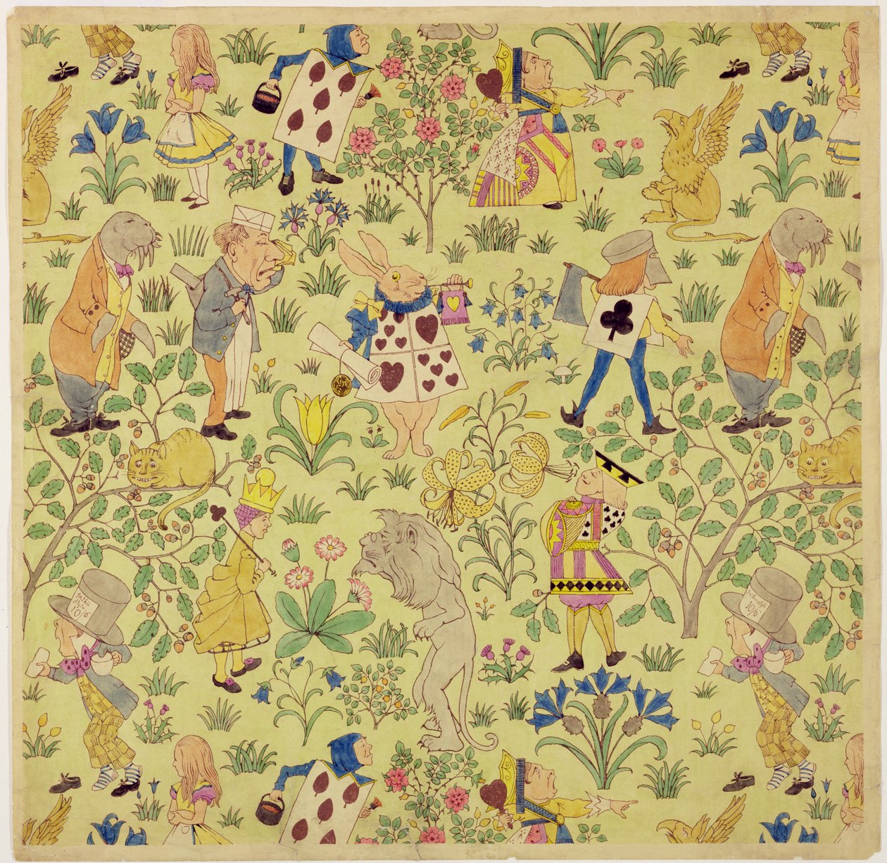 Projekt tkaniny dla „Alicji w Krainie Czarów” (toaleta i ołówek na papierze) autorstwa Charles Francis Annesley Voysey