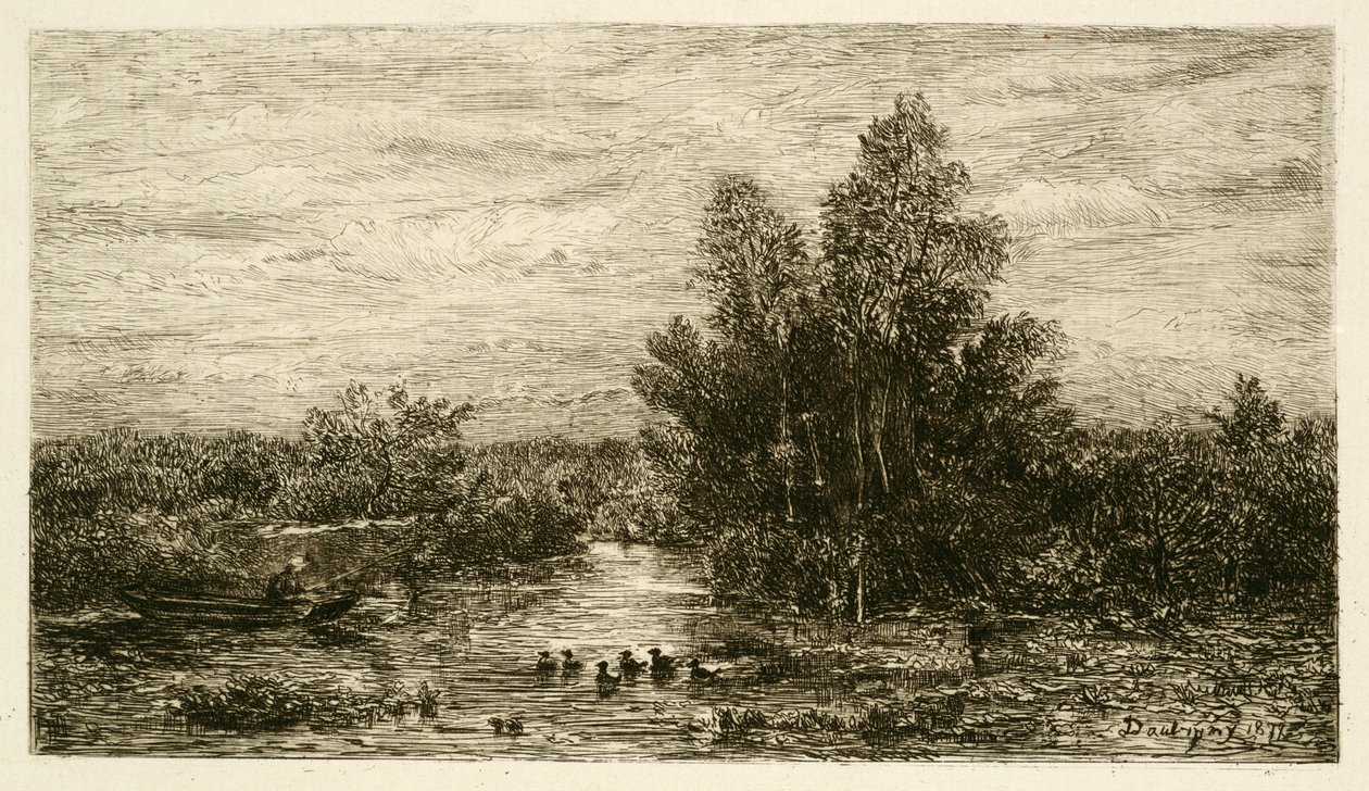 Rybak na rzece z kaczkami, 1878 autorstwa Charles Francois Daubigny