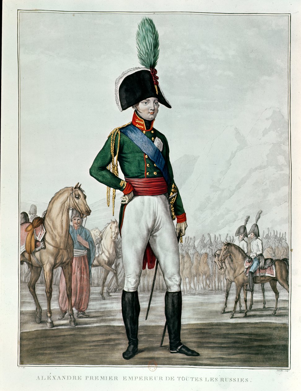 Portret Aleksandra I Pawłowicza (1777-1825) ze swoją armią autorstwa Charles Francois Gabriel Levachez