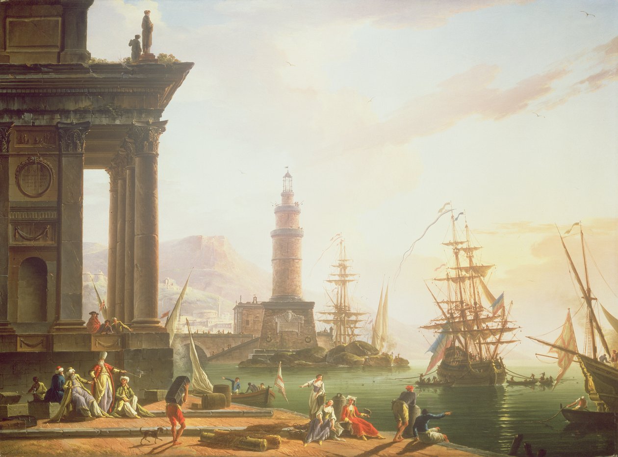 Śródziemnomorska scena portowa, 1752 autorstwa Charles Francois Lacroix de Marseille