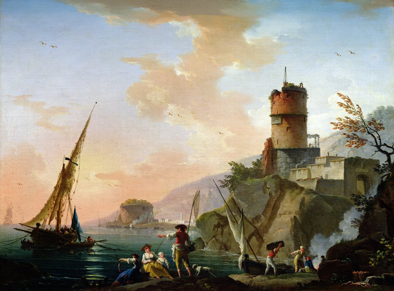 Widok na śródziemnomorski port autorstwa Charles Francois Lacroix de Marseille