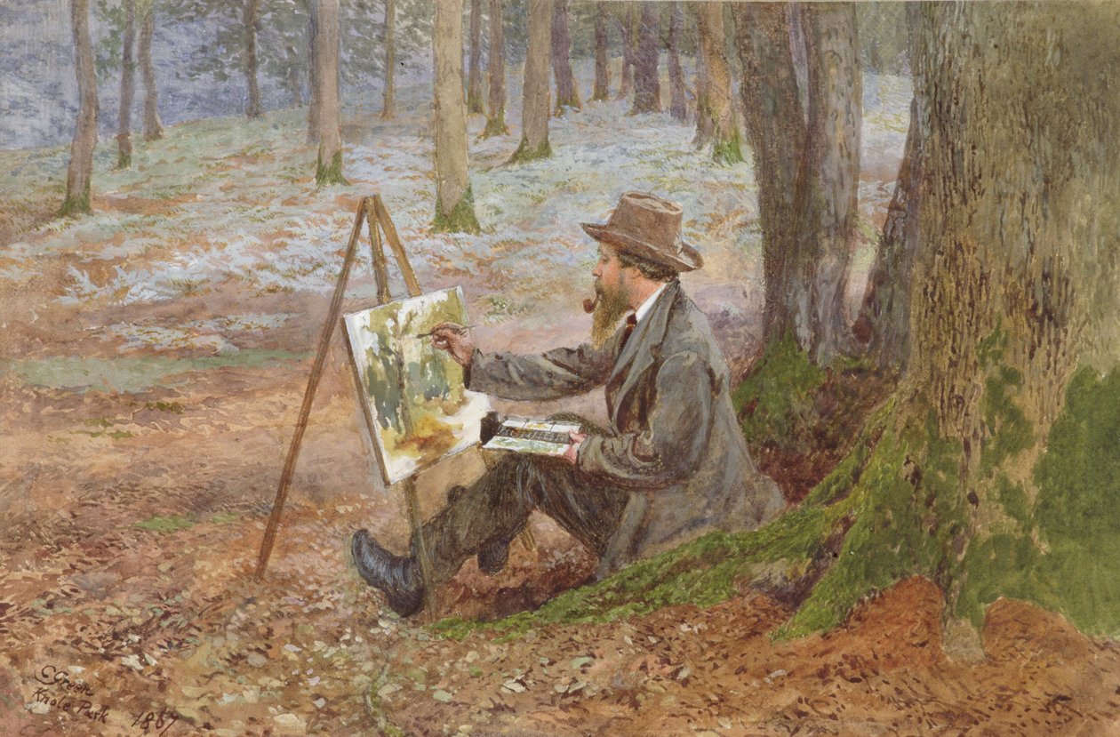 Malarstwo akwarelowe w lesie w Knole Park, niedaleko Sevenoaks, Kent (wc na papierze) autorstwa Charles Green