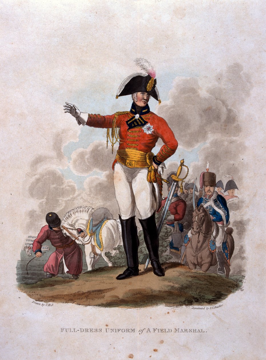 Pełny mundur feldmarszałka, z „Kostiumy armii Imperium Brytyjskiego, według ostatnich przepisów 1812”, sztych. J.C. Stadler, wyd. Colnaghi und Co. 1812-15 (kolor autorstwa Charles Hamilton Smith