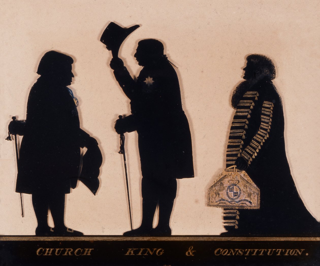 Sylwetka zatytułowana "Kościół, król i konstytucja", ok. 1793 r. (szkło) autorstwa Charles I Rosenberg
