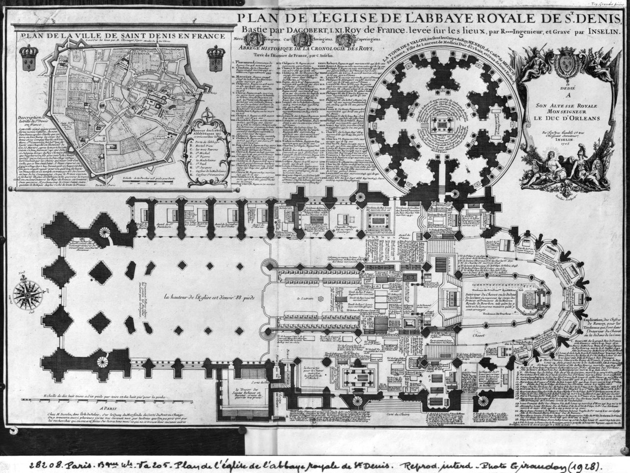Plan kościoła królewskiego opactwa St. Denis z wieżą Valois, 1705 (zob. też 414687) autorstwa Charles Inselin