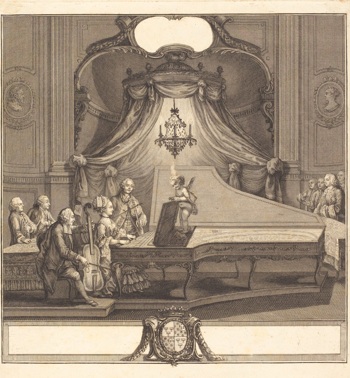 Le concert mecanique, rycina Joseph de Longueil, 1769 (akwaforta i rycina) autorstwa Charles Joseph Dominique Eisen