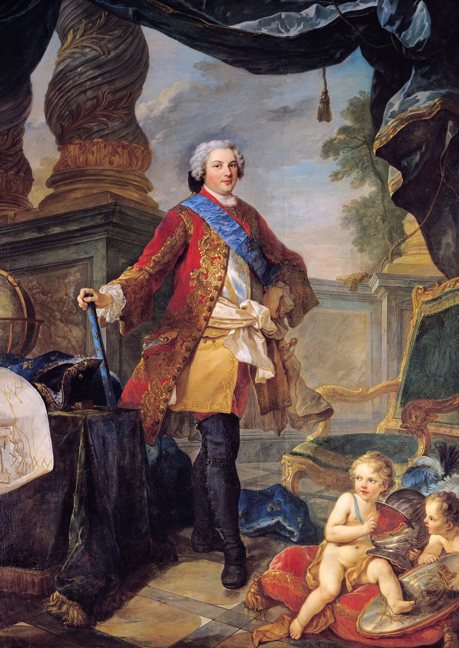 Ludwik (1729-65) Delfin Francji z planem oblężenia Tournai, 1747 autorstwa Charles Joseph Natoire