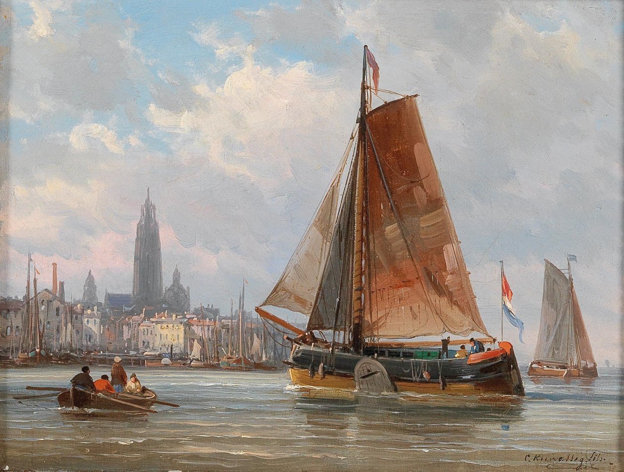 Rybacy przez miasto autorstwa Charles Euphrasie Kuwasseg