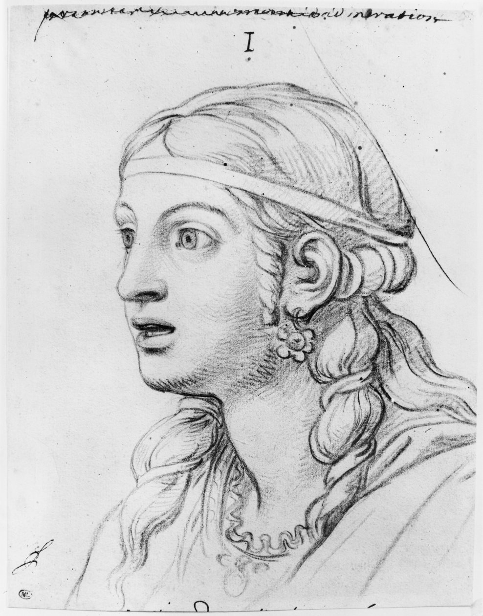 Podziw ze zdziwieniem (pierre noire na białym pożółkłym papierze) autorstwa Charles Le Brun