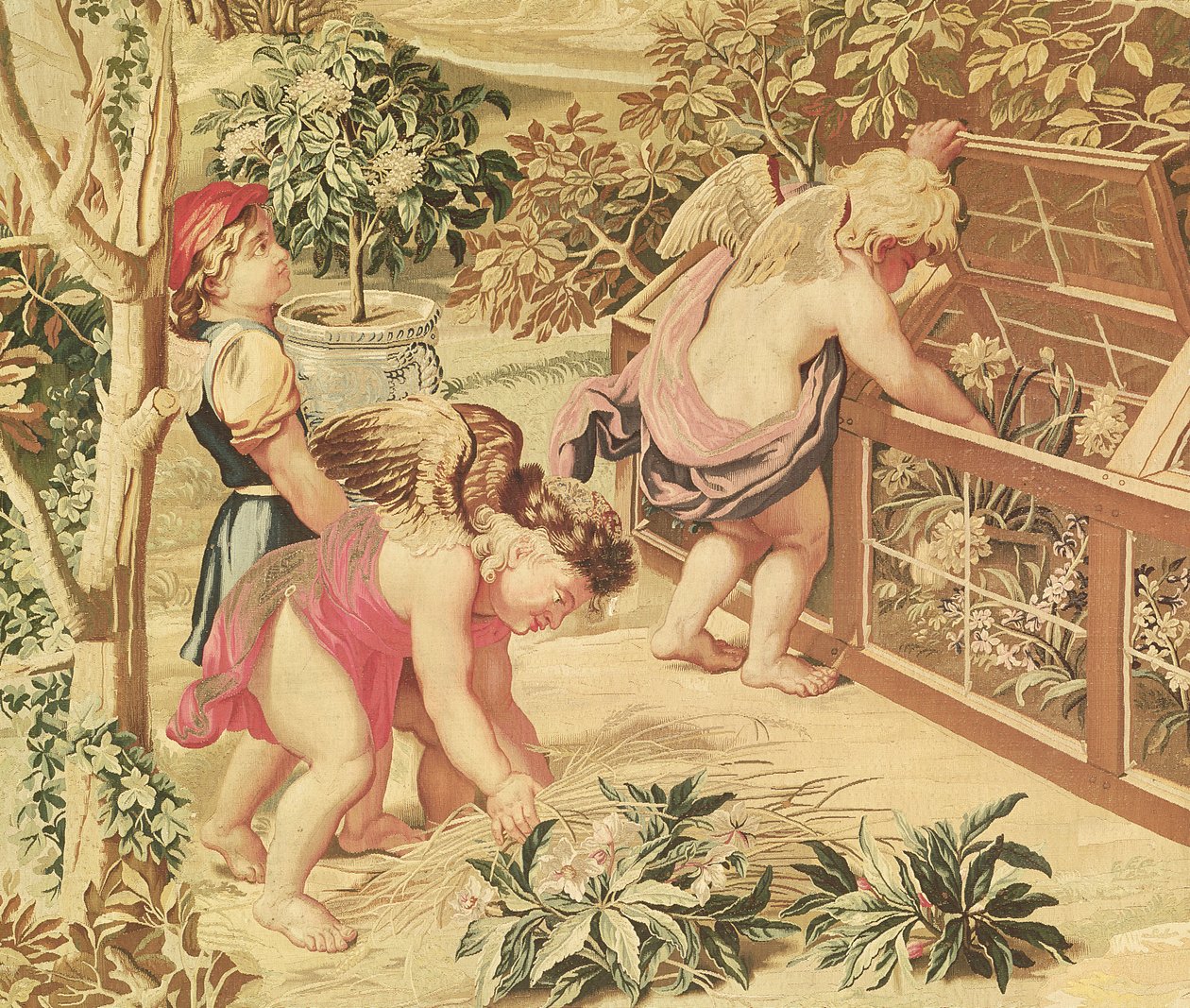 Dziecięce Ogrodnictwo (według komiksu Le Bruna), tkane w Atelier des Gobelins (gobelin z wełny) autorstwa Charles Le Brun