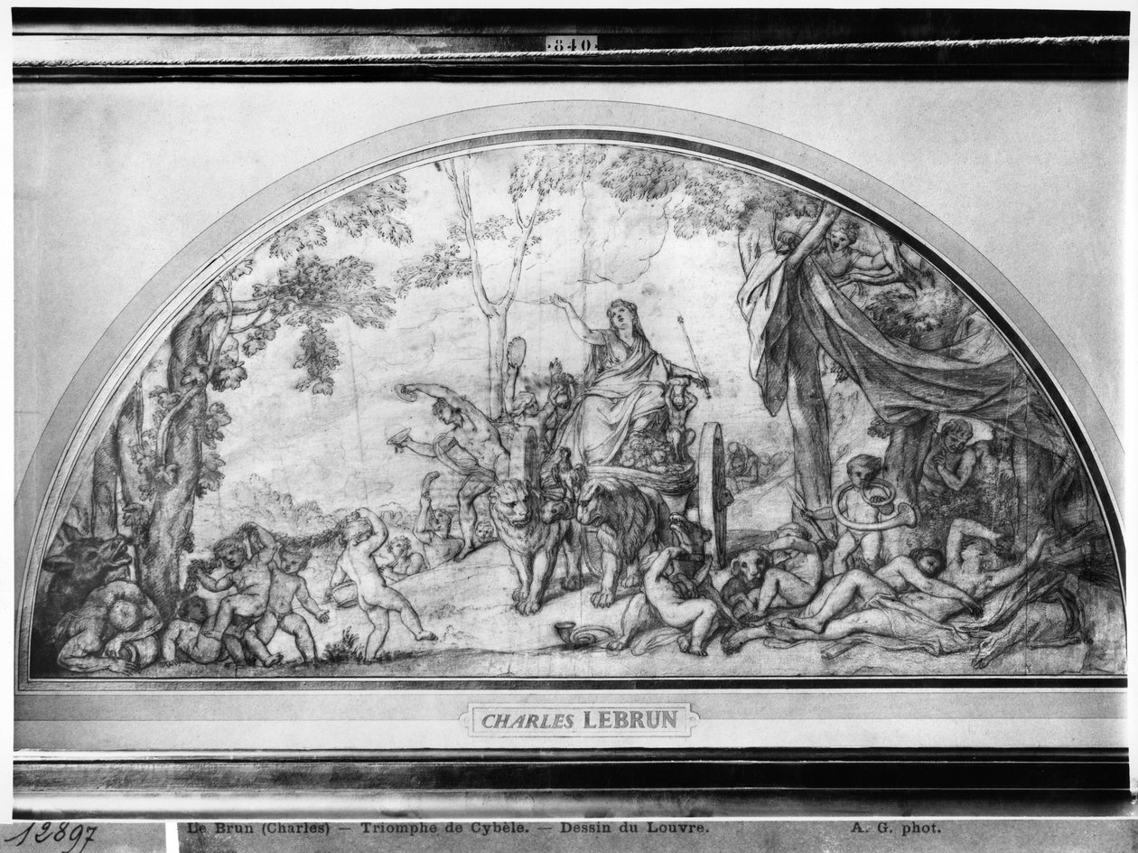 Cybele or reawakening of Earth, c.1663 (قلم او نسواري رنګ او پییر نور په خاکی کاغذ باندې) پولی autorstwa Charles Le Brun