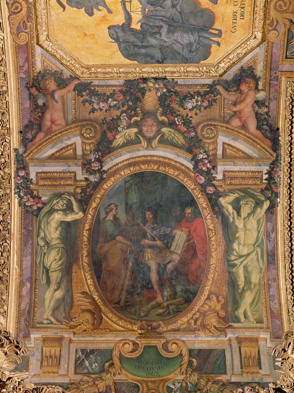 Reformacja sądownictwa w 1667 r., malowidło na suficie z Galerie des Glaces autorstwa Charles Le Brun