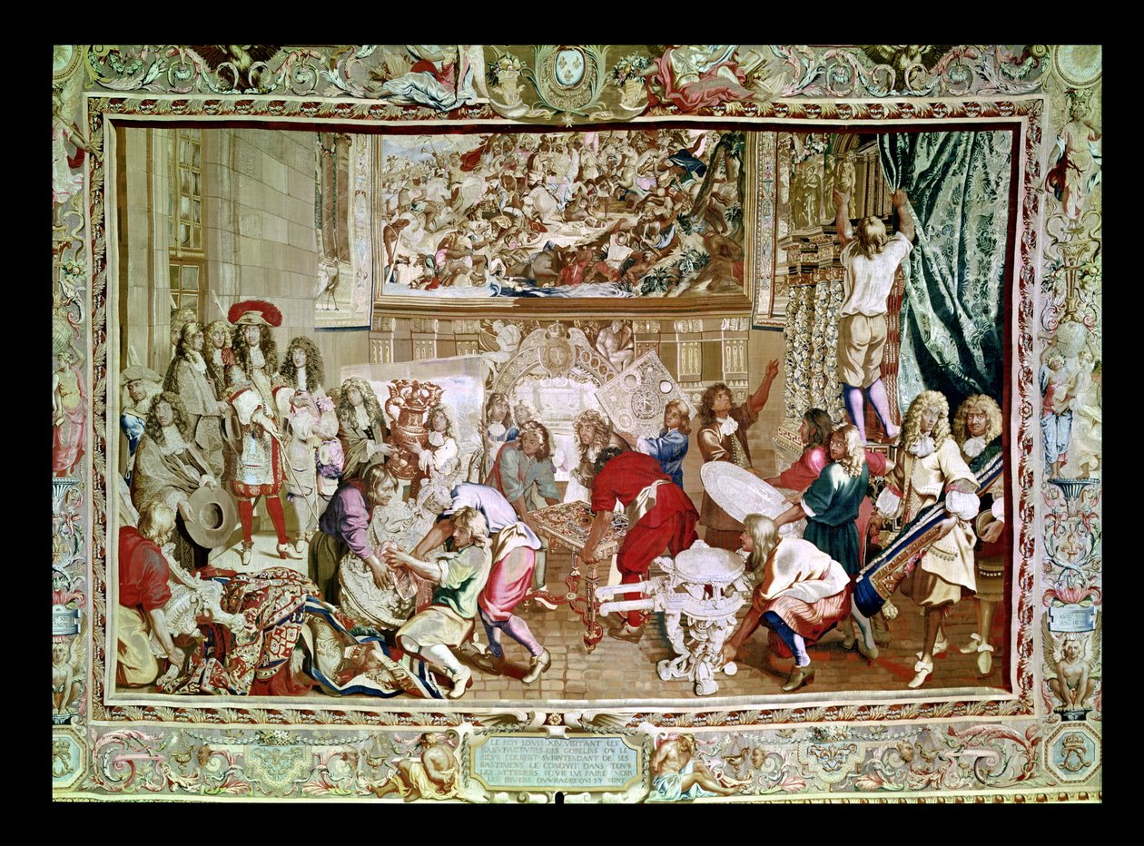 Ludwik XIV (1638-1715) zwiedzający fabrykę Gobelinów, 15 października 1667 (gobelin) autorstwa Charles Le Brun