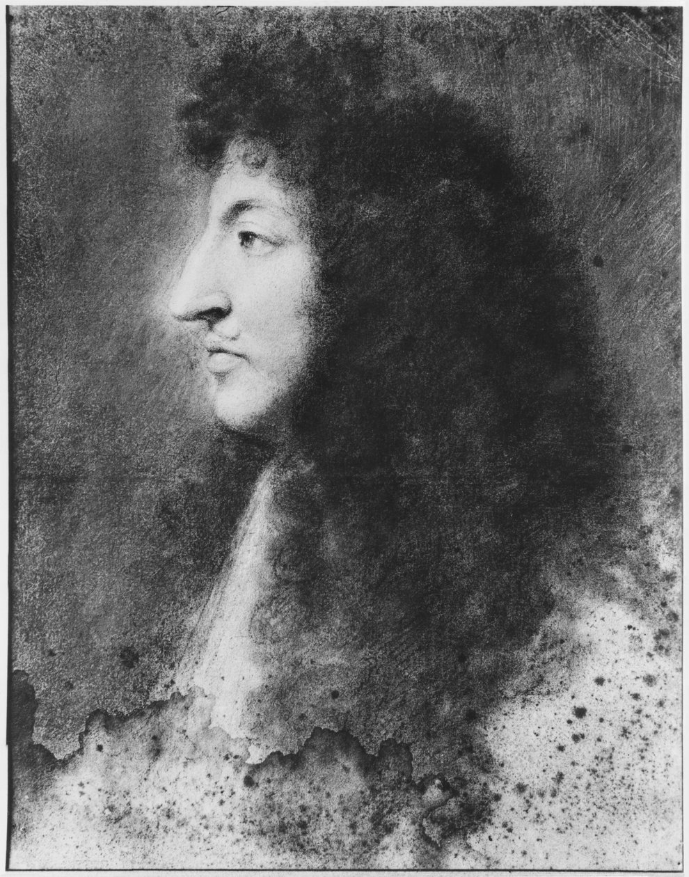 Portret Ludwika XIV, młody, z profilu po lewej, ok. 1669-70 (pastel na szaro-beżowym papierze) autorstwa Charles Le Brun