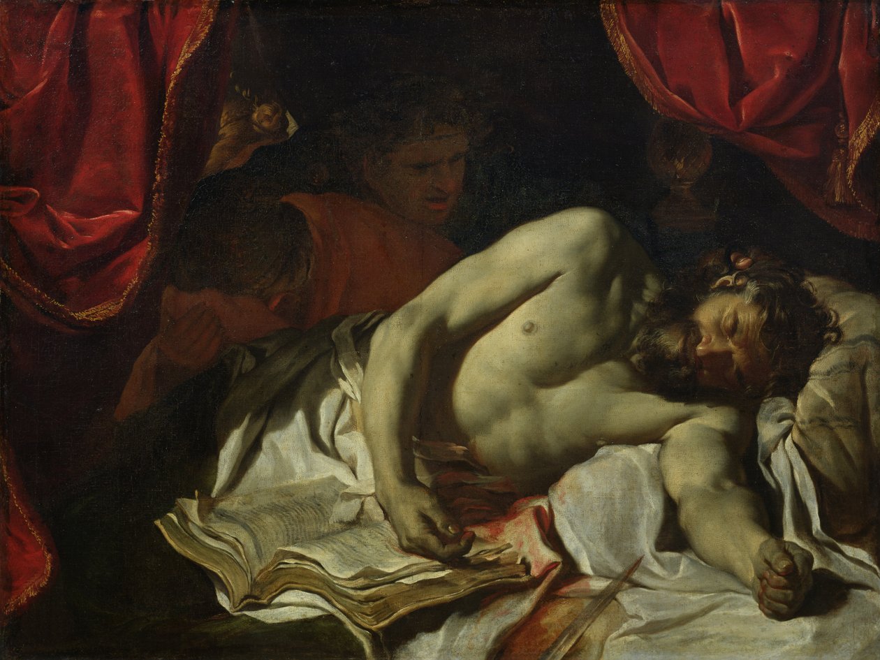 Śmierć Cato z Utica (95-46 pne) 1646 autorstwa Charles Le Brun
