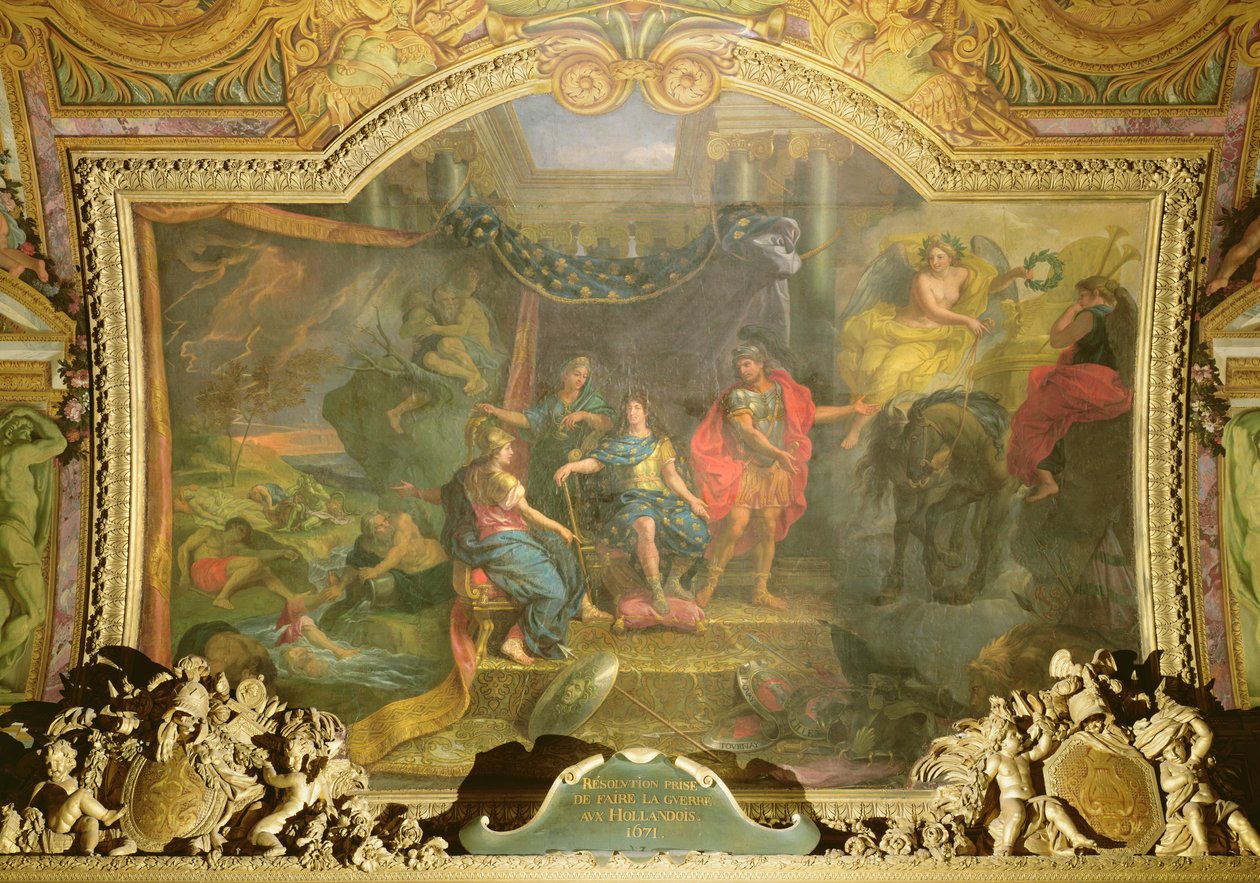 Decyzja o rozpoczęciu wojny z Holendrami w 1671 r., Malowidło na suficie z Galerie des Glaces autorstwa Charles Le Brun