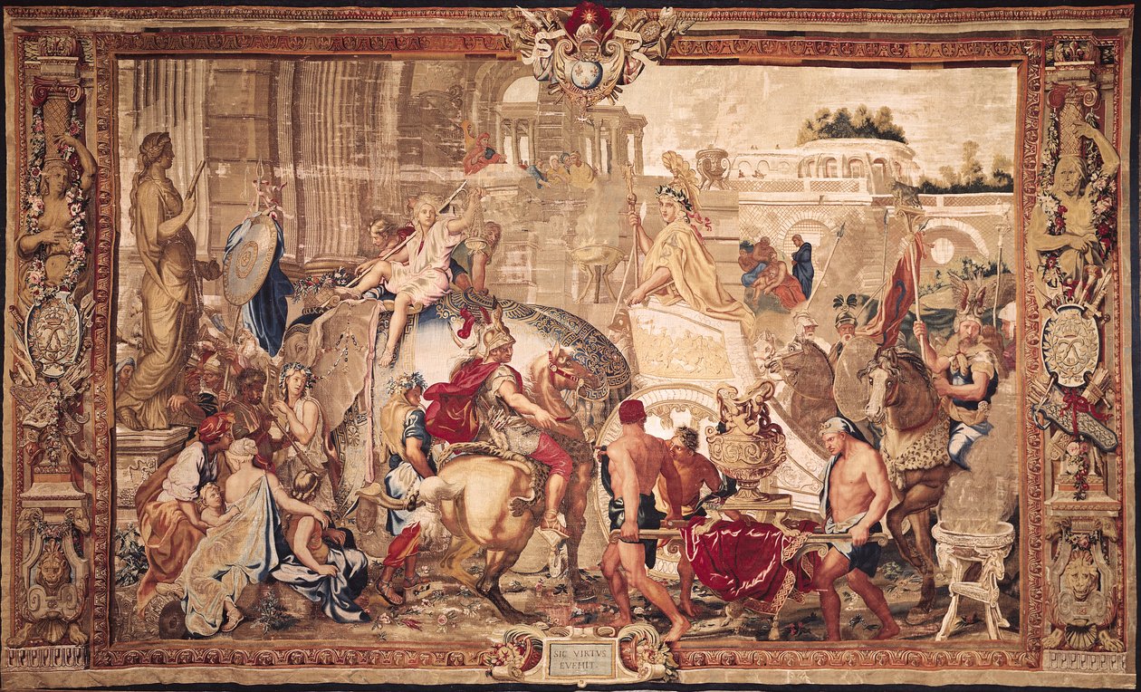 Wjazd Aleksandra III (356-323 p.n.e.) Wielkiego do Babilonu, Pracownia Gobelinów (gobelin) autorstwa Charles Le Brun