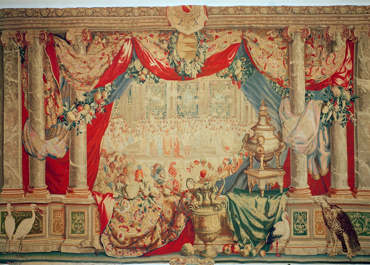 Miesiąc luty z serii gobelinów „Miesiące czyli rezydencje królewskie”, wyprodukowanych w Warsztacie Gobelinów dla Ludwika XIV (tkanina) ok. 1699 autorstwa Charles Le Brun