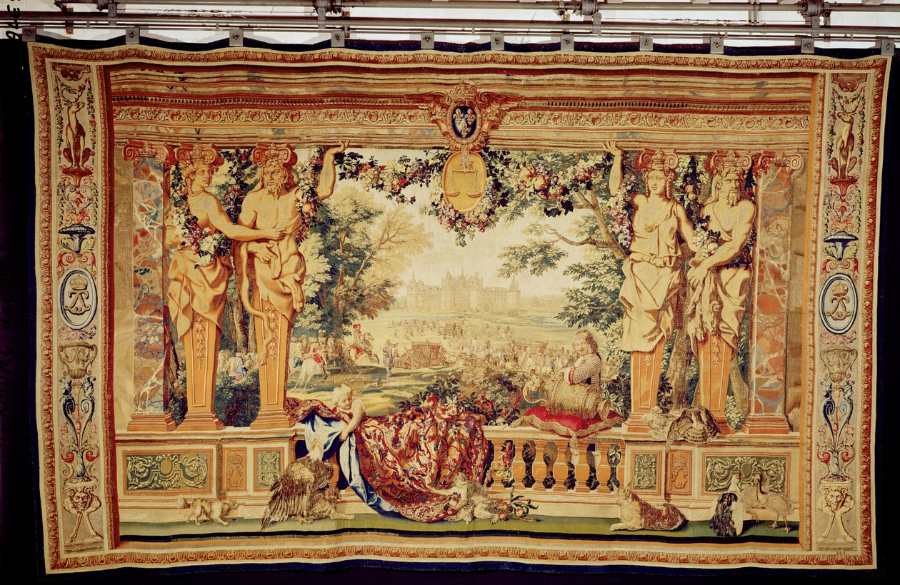 Miesiąc wrzesień Zamek Chambord, z serii Gobelinów „Miesiące lub rezydencje królewskie”, wyprodukowanych w Warsztacie Gobelinów dla Ludwika XIV (tkanina) autorstwa Charles Le Brun
