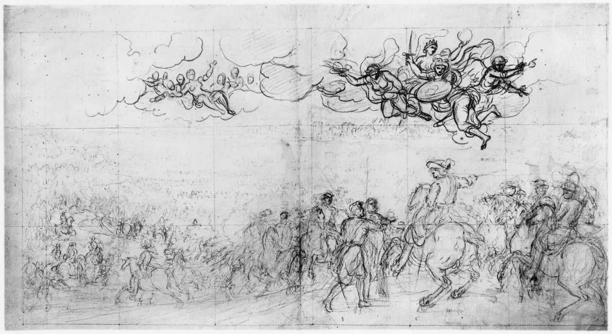 Pasaż nad Renem (pierre noire und czerwona kreda na papierze) autorstwa Charles Le Brun