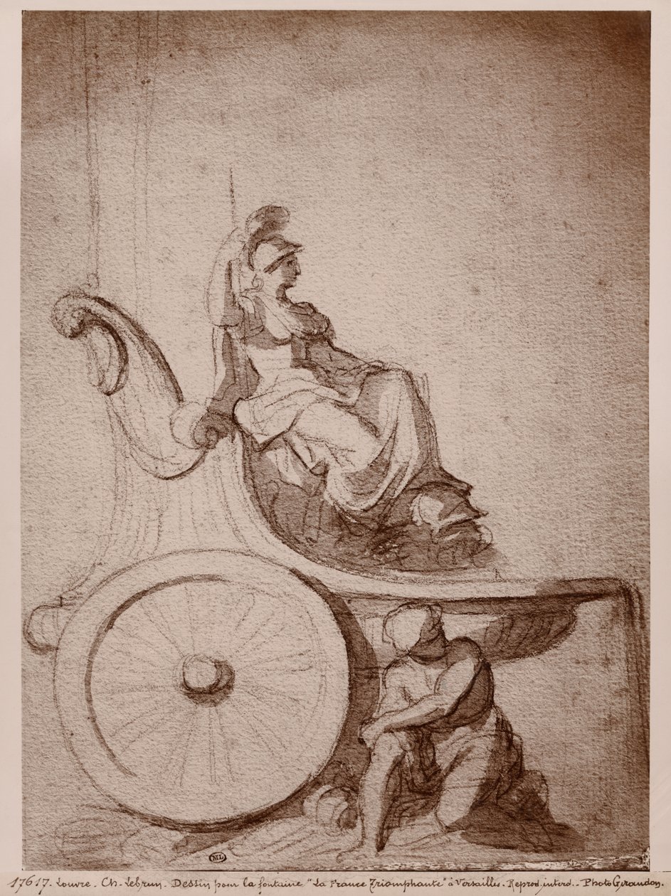 Triumfująca Francja, ok. 1674 (pierre noire i szare pranie na papierze) autorstwa Charles Le Brun