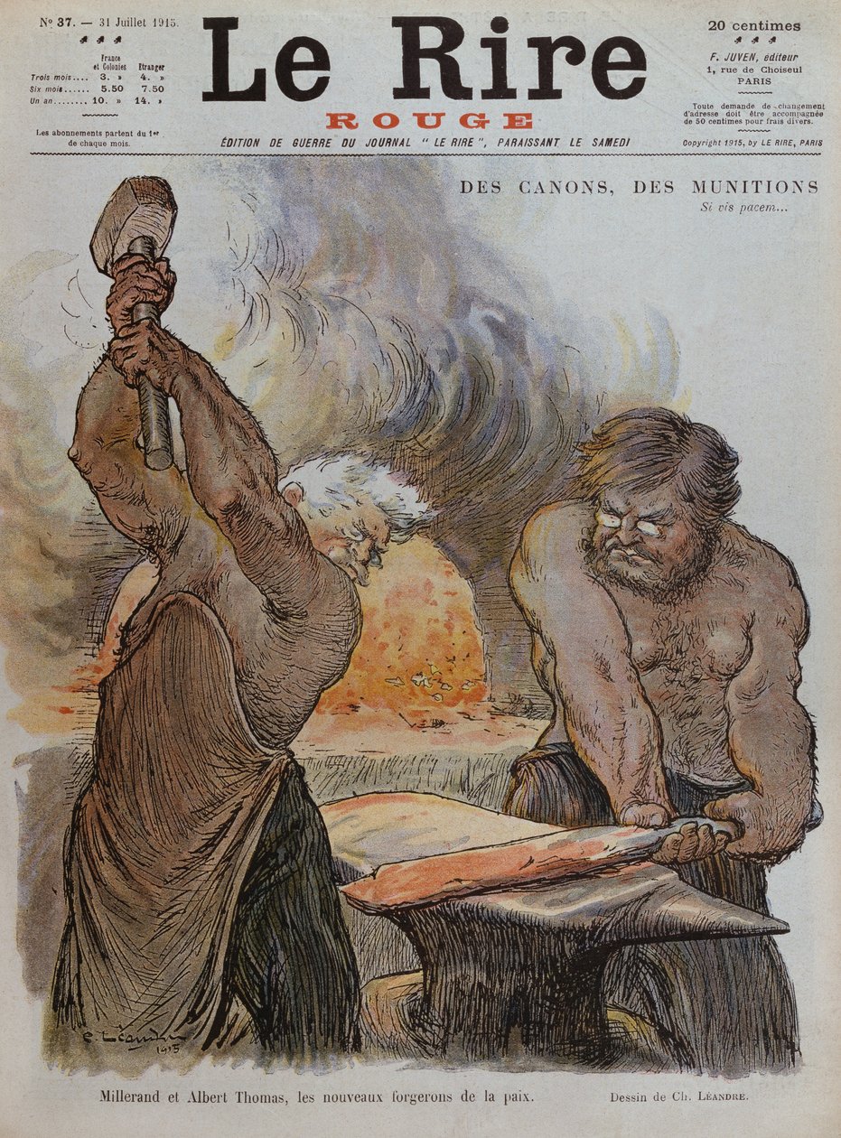 Alexandre Millerand i Albert Thomas jako kowale wykuwający pokój, ilustracja na okładce z „Le Rire Rouge”, 31 lipca 1915 autorstwa Charles Leandre